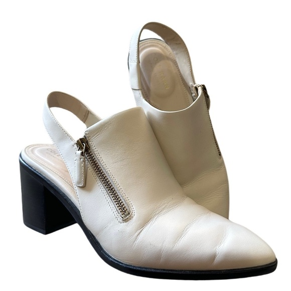 Cole Haan Shoes - Cole Haan White Leather Chunky Block Heel Slingback Pointed Toe Boots Business